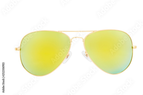 Gold Sunglasses with Yellow Mirror Lens isolated on white background