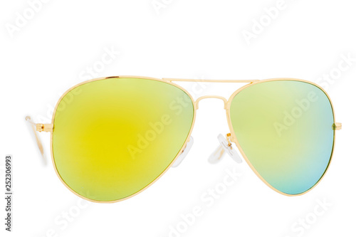Gold Sunglasses with Yellow Mirror Lens isolated on white background