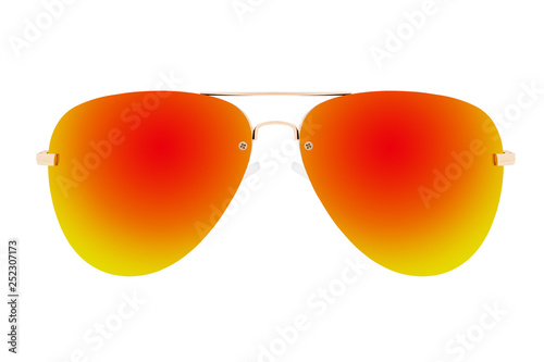 Gold sunglasses with Red Mirror Lens isolated on white background