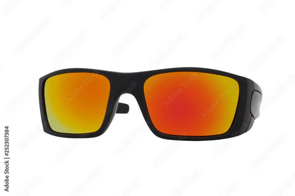 Black sports sunglasses with colorful Lens isolated on white background