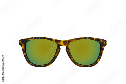 Leopard print sunglasses with green mirror Lens isolated on white background