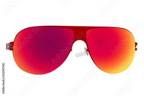 Red sunglasses with Red Chameleon Lens isolated on white background