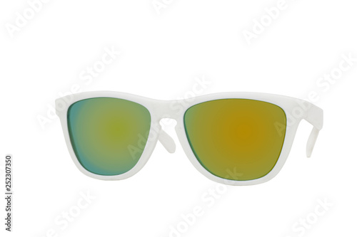 White sunglasses with green-yellow Lens isolated on white background