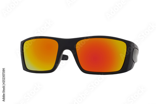 Black sports sunglasses with colorful Lens isolated on white background