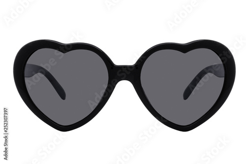 Black sunglasses with Lens like a heart isolated on white background
