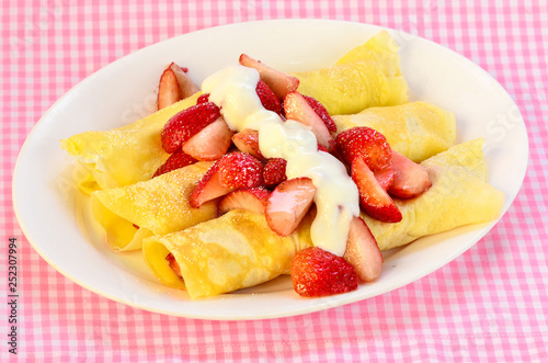 French Crepe Breakfast with Strawberries and Greek Yogurt