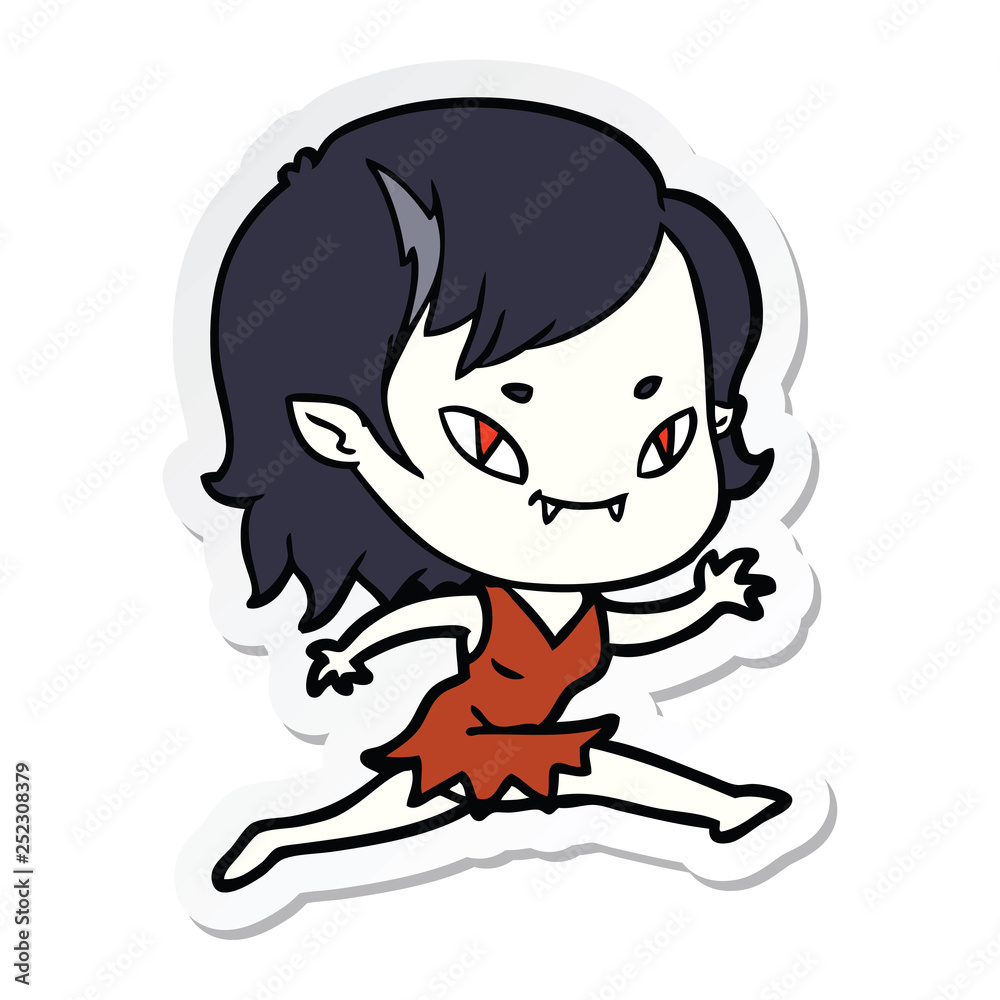sticker of a cartoon friendly vampire girl running sticker of a cartoon friendly vampire girl running