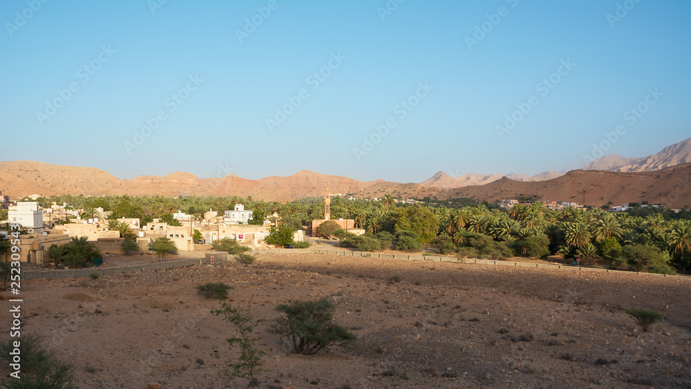Small Omani village under the mountains and near Qurayyat (Oman)