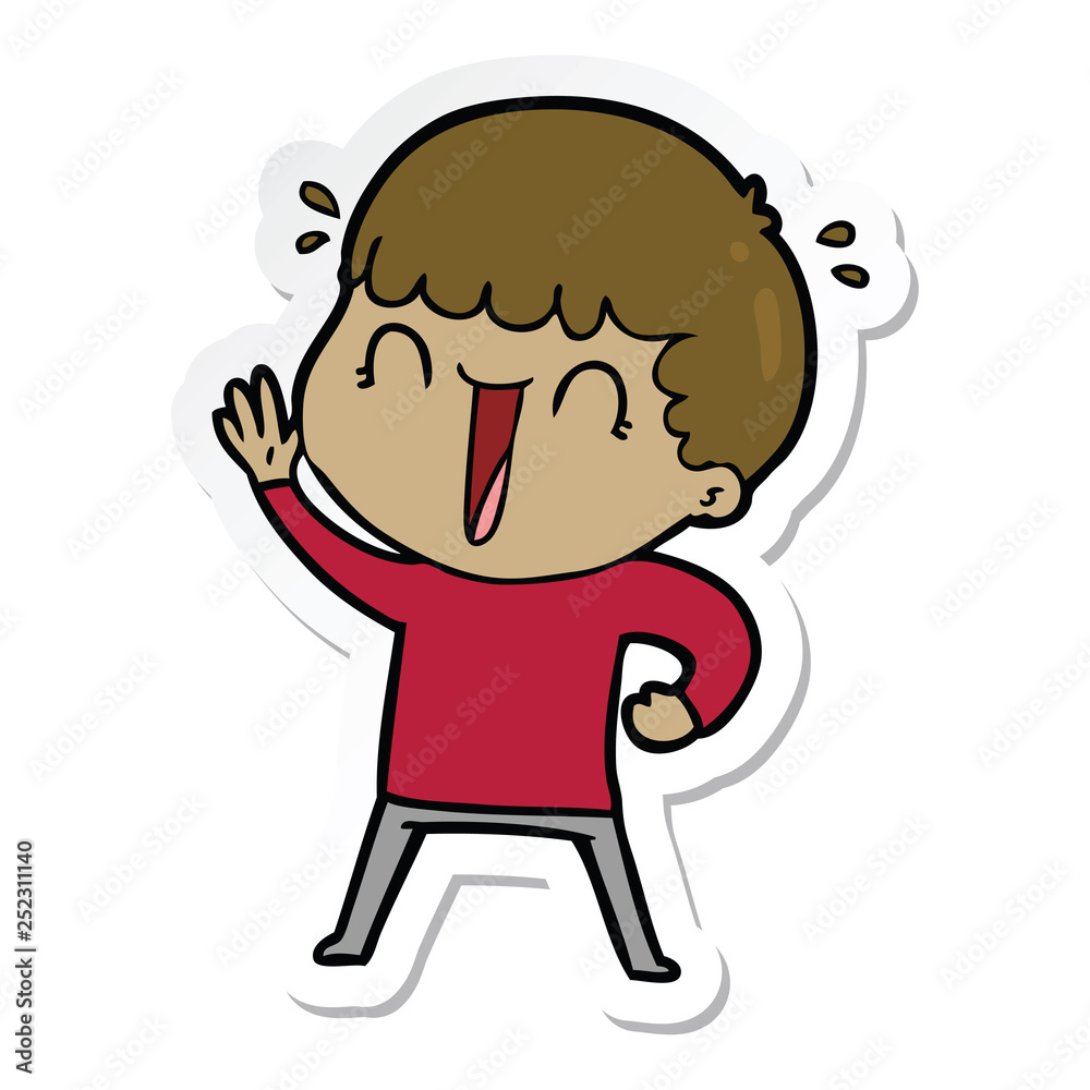 sticker of a laughing cartoon man waving sticker of a laughing cartoon man waving