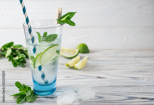 Summer detox healthy organic refreshing water with lemon, lime and mint
