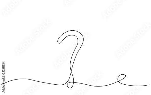 Question mark on white background one line drawing, vector illustration.