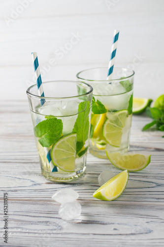 Summer detox healthy organic refreshing water with lemon, lime and mint