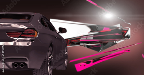 Modern cars on dark background 3d render