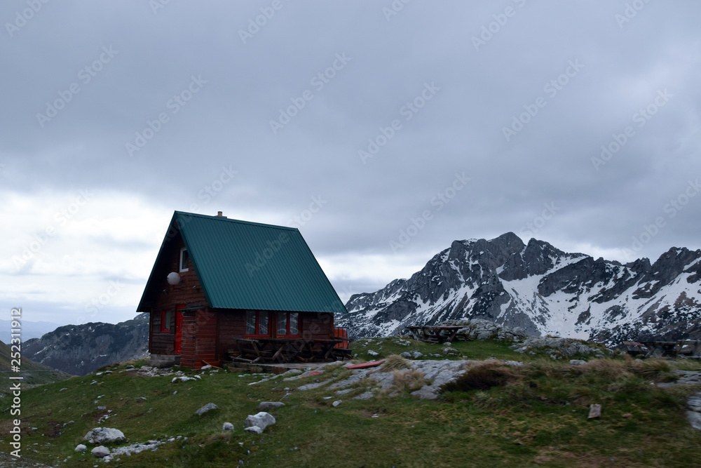 Alone mountain hut in Durmitor National Park. Near Zabljak, Montenegro.