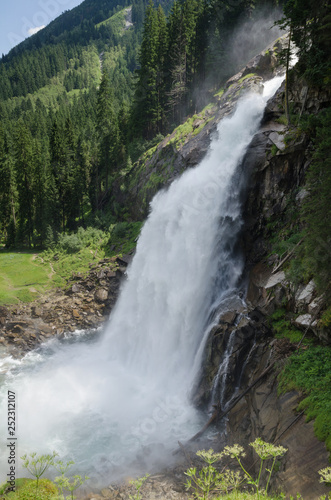 Krimml waterfalls in the Alpine forest, Austria