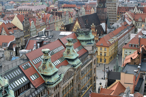Wroclaw Town Hall and Market Square. Aerial view of Wroclaw City center. Poland