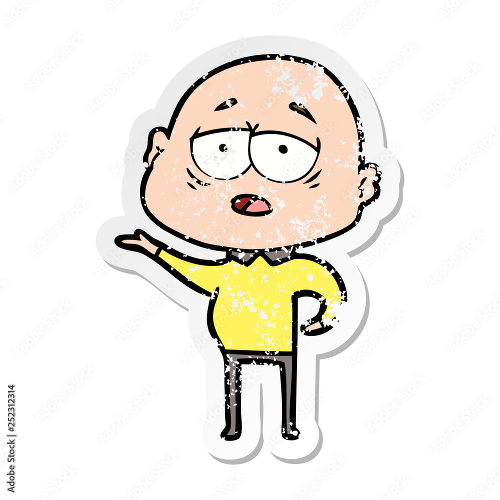 distressed sticker of a cartoon tired bald man distressed sticker of a cartoon tired bald man