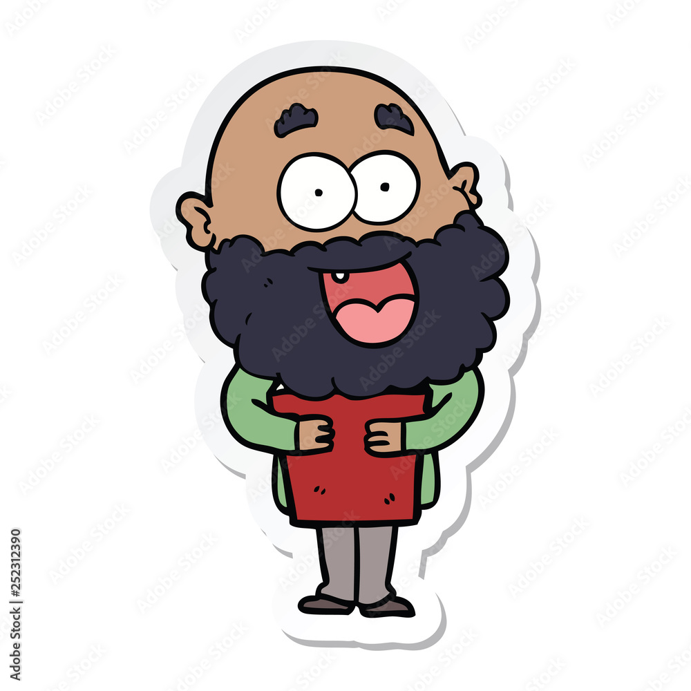 sticker of a cartoon crazy happy man with beard and book