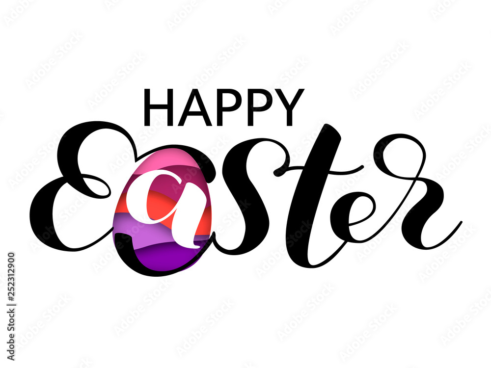 Happy Easter lettering. Vector illustration. Paper carving layer egg Happy Easter lettering. Vector illustration. Paper carving layer egg