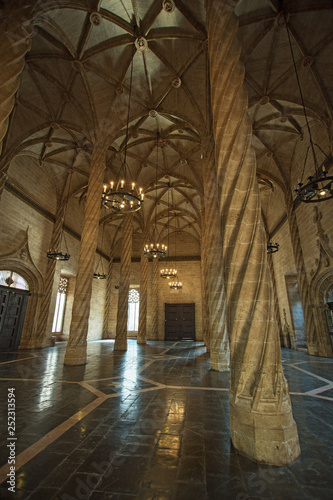 La Lonja de la Seda interior. This is the gothic building of Silk Exchange which was the center of silk trade of Spain