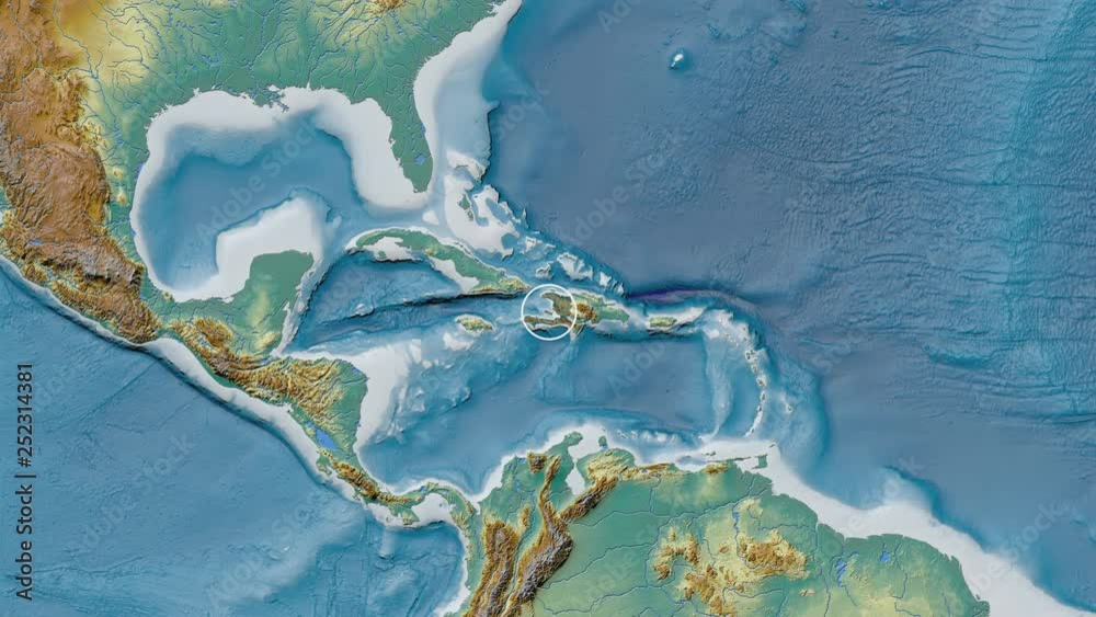 Haiti area presented against the global relief map in the Patterson Cylindrical projection with animated oblique transformation Haiti area presented against the global relief map in the Patterson Cylindrical projection with animated oblique transformation