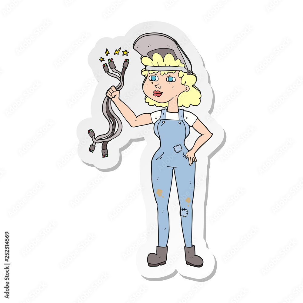 sticker of a cartoon electrician woman sticker of a cartoon electrician woman