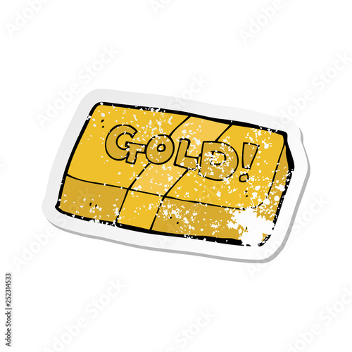 retro distressed sticker of a cartoon bar of gold