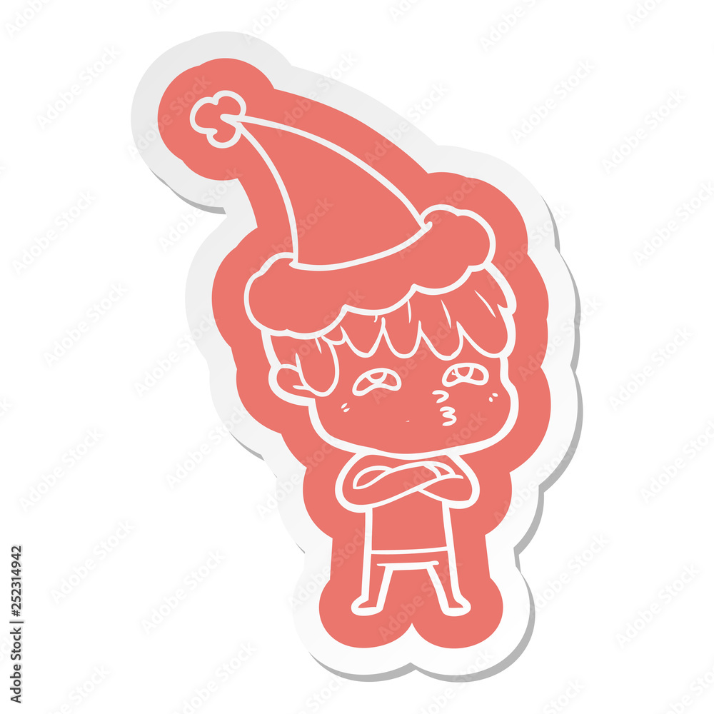 cartoon sticker of a curious man wearing santa hat cartoon sticker of a curious man wearing santa hat