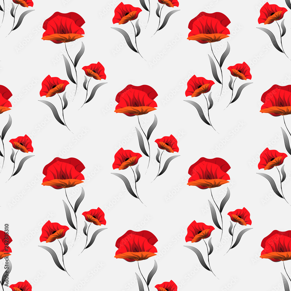 Fototapeta Seamless pattern with poppy. abstract Floral print.