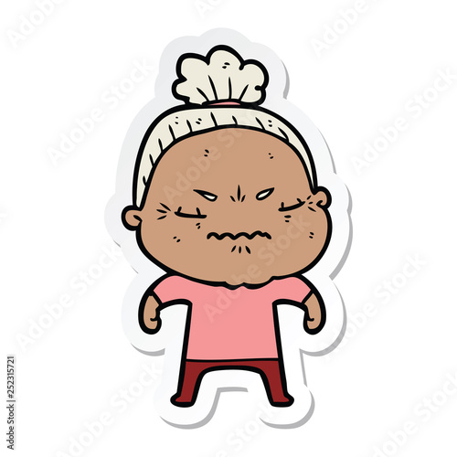 sticker of a cartoon annoyed old lady