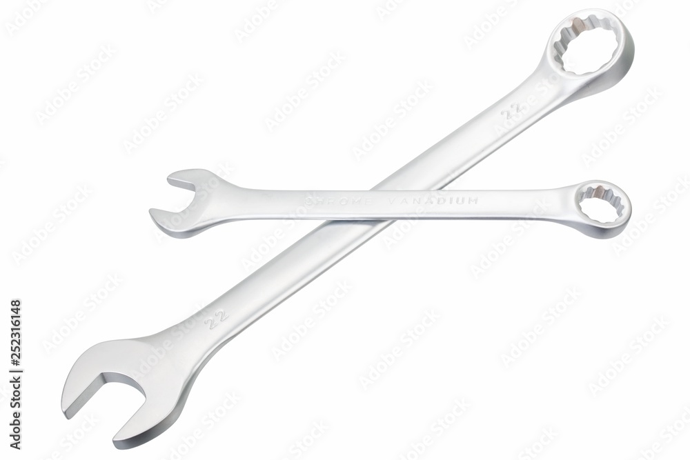 Two chrome vanadium wrench isolated on white Two chrome vanadium wrench isolated on white