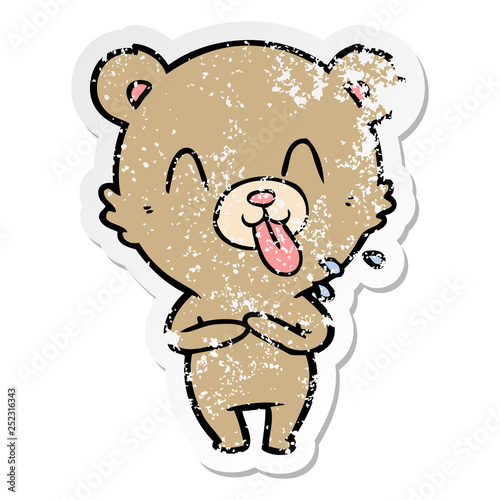 distressed sticker of a rude cartoon bear
