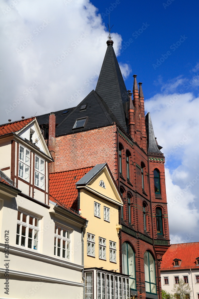 Facade of historic buildings in Lueneburg
