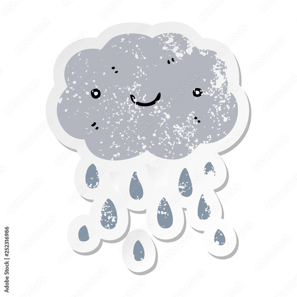 distressed sticker of a cute cartoon cloud distressed sticker of a cute cartoon cloud