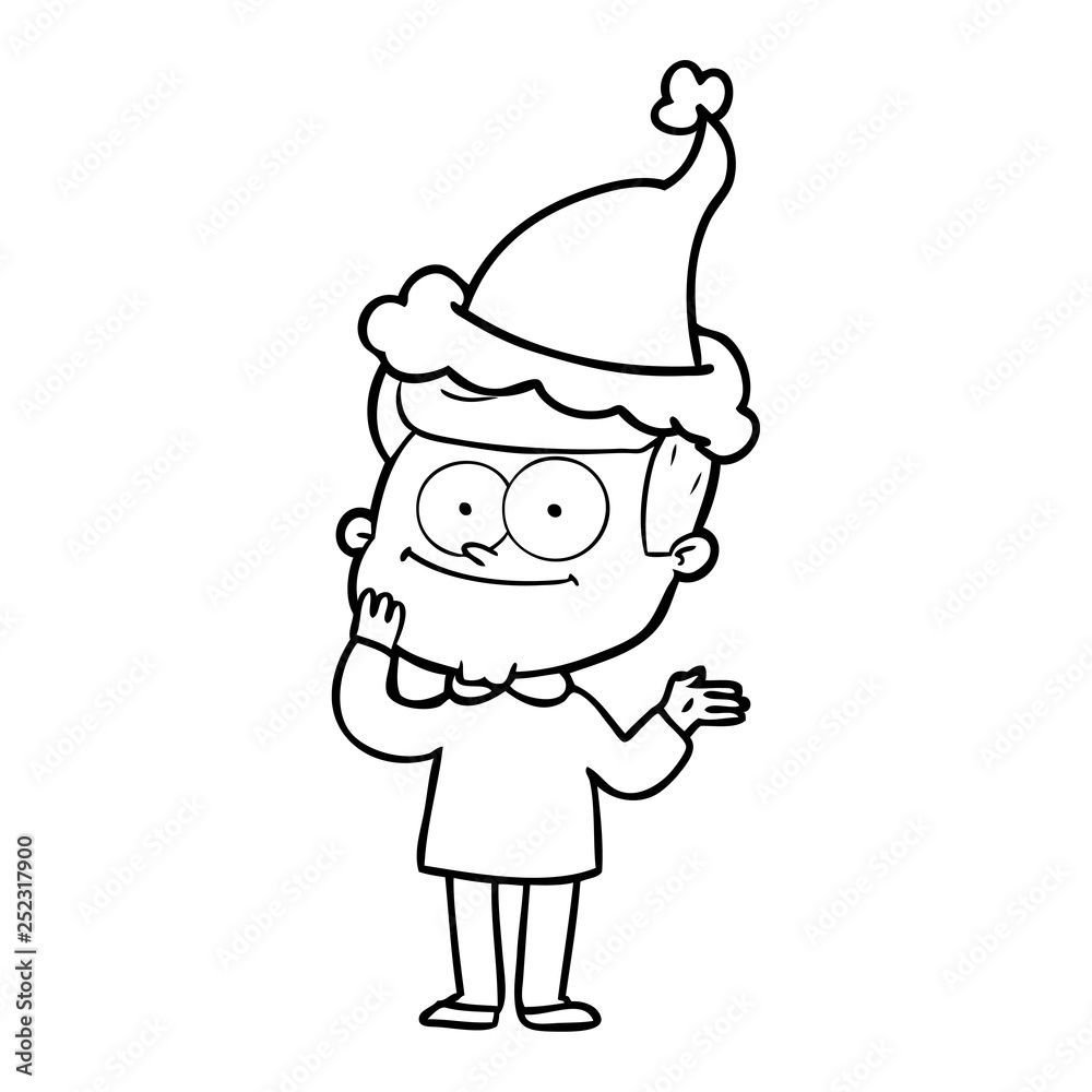 line drawing of a happy man wearing santa hat line drawing of a happy man wearing santa hat