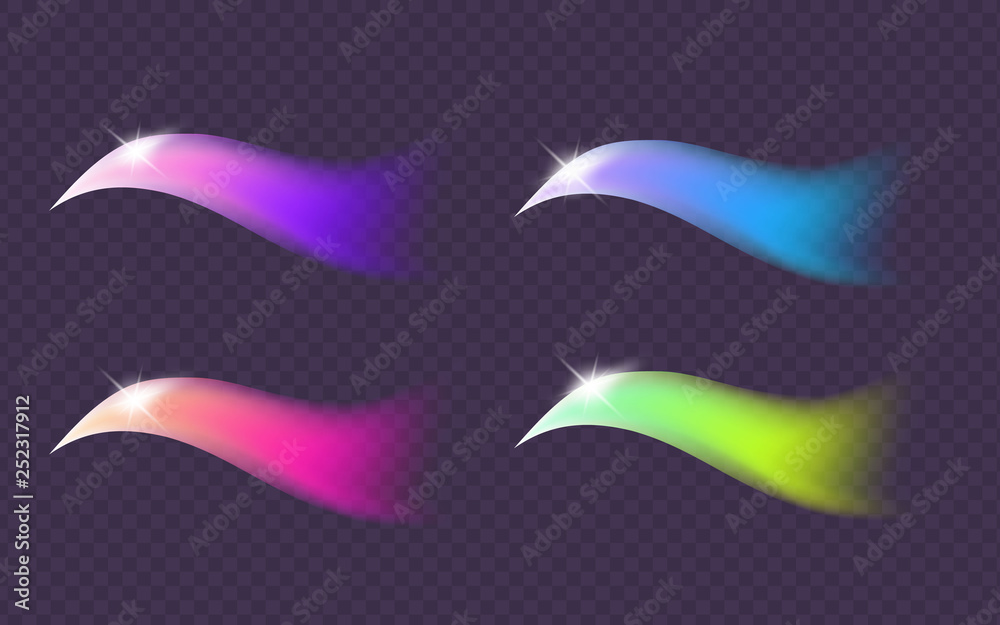 Fototapeta premium Fluid light multicoloured motion energy elements isolated on dark transparent background.