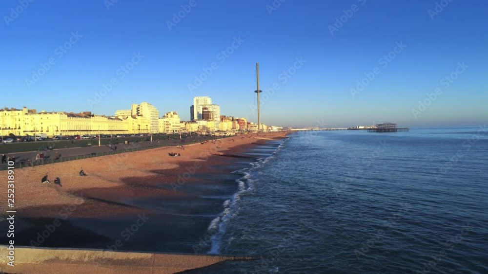 Flight over Brighton beach and Brighton pier in England Flight over Brighton beach and Brighton pier in England