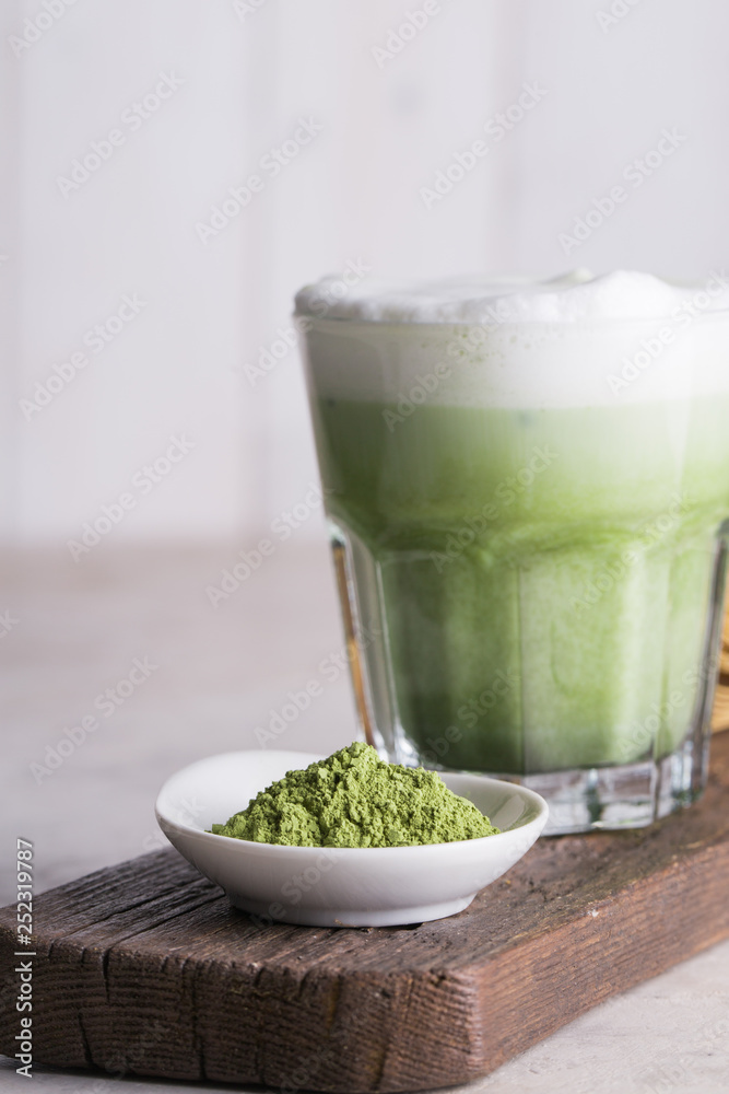 Preparing matcha latte beverage Preparing matcha latte beverage