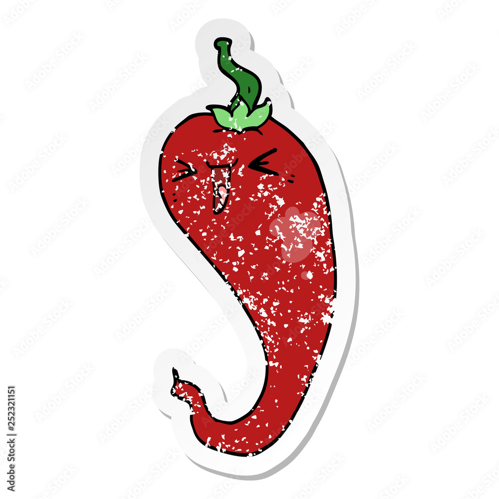distressed sticker of a cartoon hot chili pepper distressed sticker of a cartoon hot chili pepper