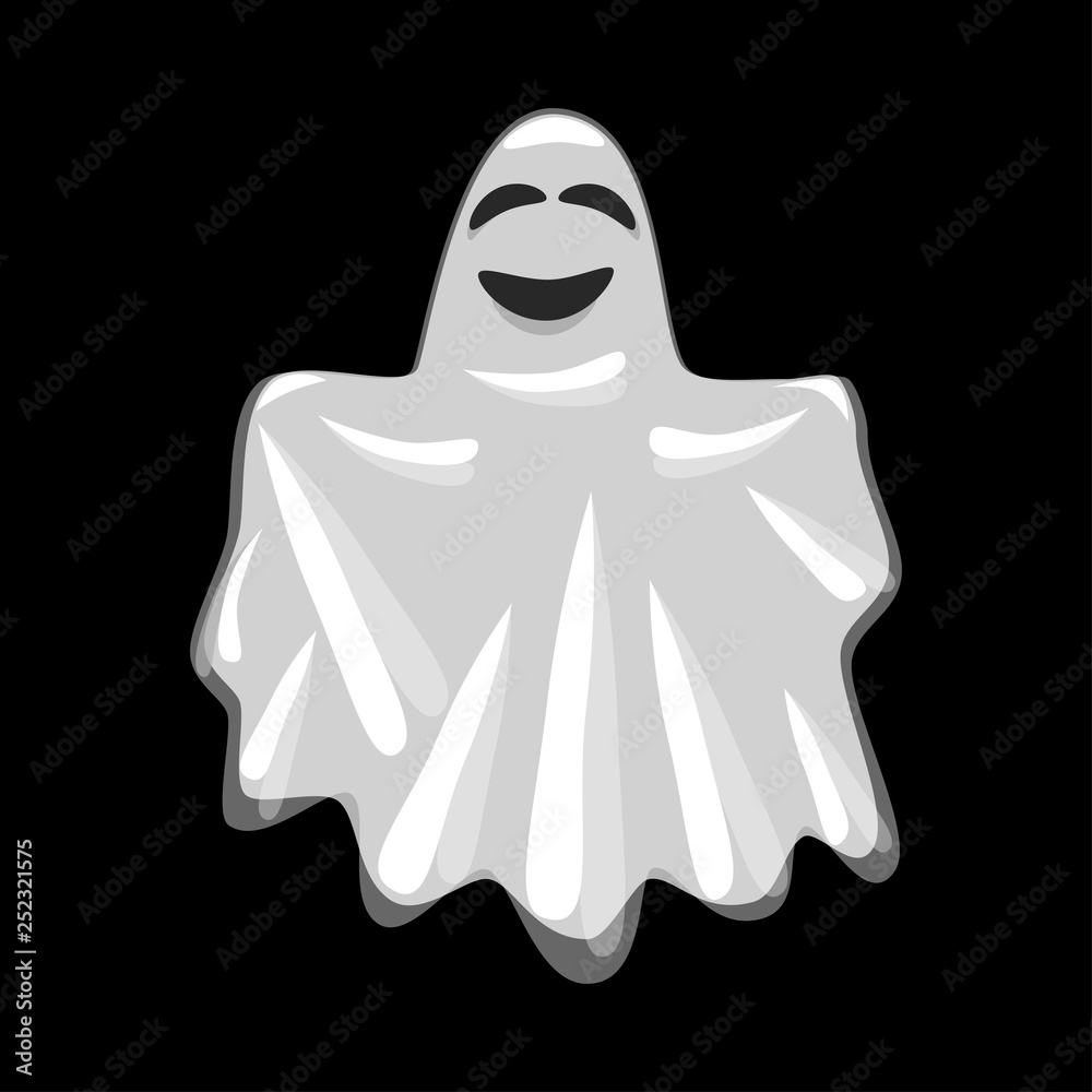Happy Halloween. Whisper ghost character, emoticons isolated on background. White avatar of crazy funny phantom, spooky spirit. Vector flat icon