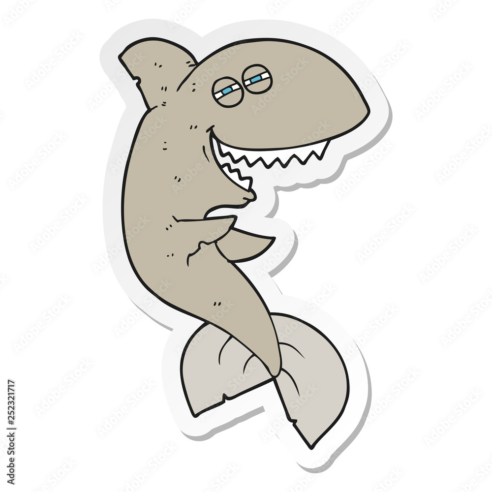 sticker of a cartoon laughing shark sticker of a cartoon laughing shark