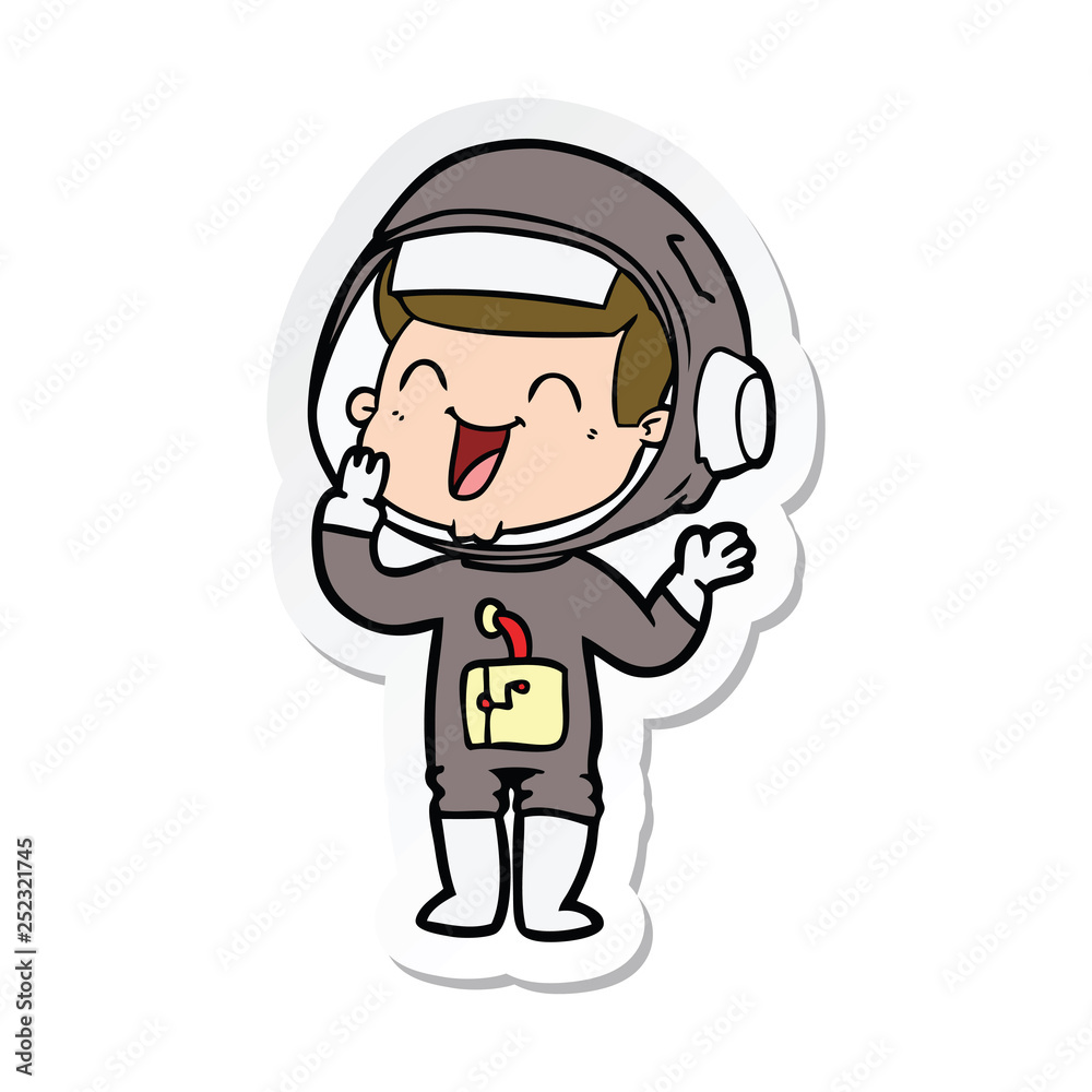 sticker of a happy cartoon astronaut