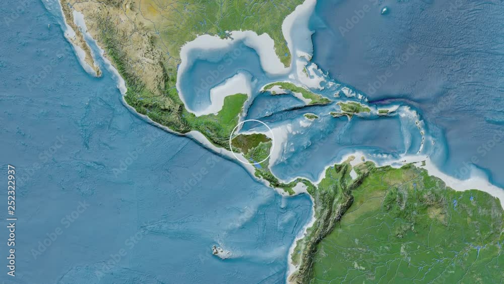 Honduras area presented against the global satellite map in the Patterson Cylindrical projection with animated oblique transformation Honduras area presented against the global satellite map in the Patterson Cylindrical projection with animated oblique transformation