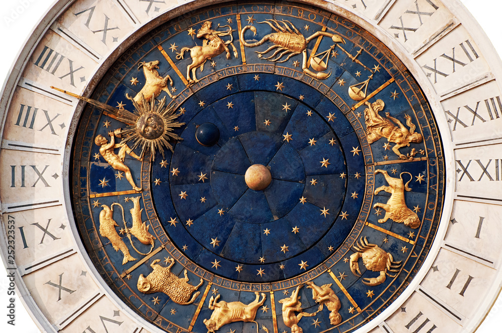Beautiful zodiac clock at the Piazza San Marco (St. Marks Square) in Venice, Italy.