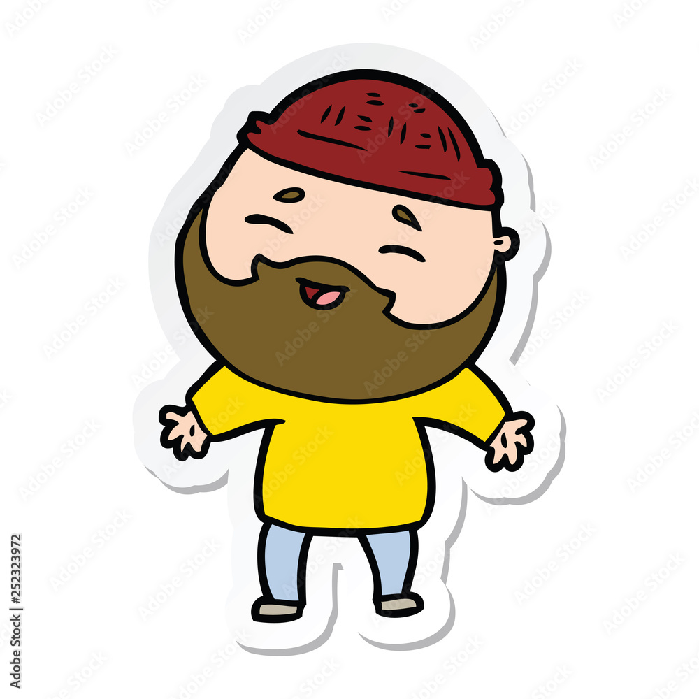 sticker of a cartoon happy bearded man