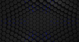 black and blue metal hexagons abstract background, 3d render