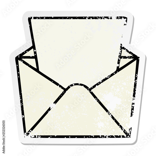 distressed sticker of a quirky hand drawn cartoon letter and envelope