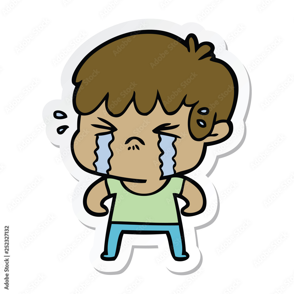 sticker of a cartoon boy crying sticker of a cartoon boy crying