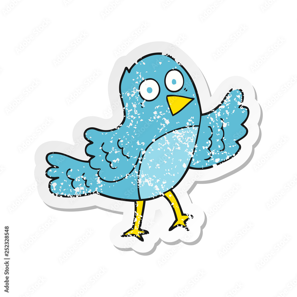 retro distressed sticker of a cartoon bird retro distressed sticker of a cartoon bird