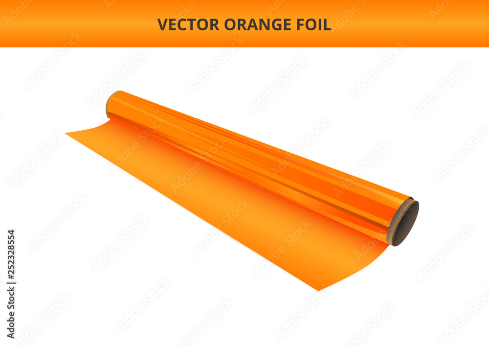 Vector illustration of open roll of plastic orange foil. Packaging material, decorative, wrapping or adhesive foil, hot stamping foil or other foil. Icon is isolated on a white background. Vector illustration of open roll of plastic orange foil. Packaging material, decorative, wrapping or adhesive foil, hot stamping foil or other foil. Icon is isolated on a white background.